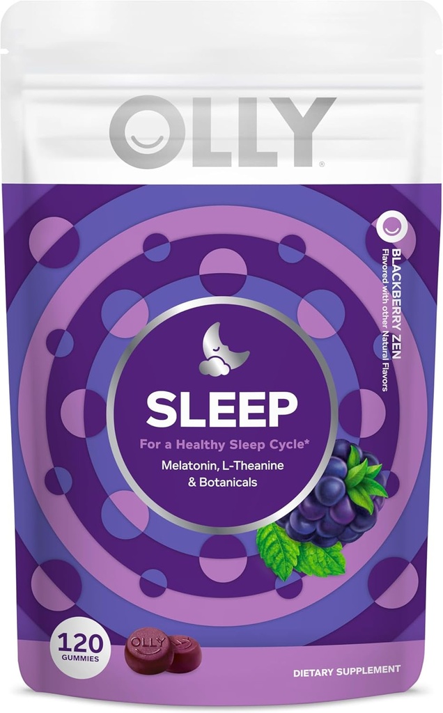 Olly Sleep Gummy, 3 mg Melatonine, L-Theanine, Camomille, et extraits de baume de citron, BlackBerry Flavor, 60 jours d'approvisionnement - 120 Compte
