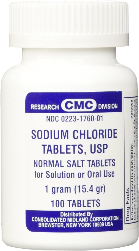 Comprimés de chlorure de sodium 1 Gm, comprimés de sel standard USP - 100 comprimés