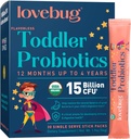 Lovebug Kids Probiotic Powder with Prebiotic Fiber - Soutien immunitaire et soulagement de la constipation pour les tout-petits - Probiotiques biologiques de l'USDA pour la santé gustative et digestive des enfants (Age 1-4) - 30 packs (non aromatisés)