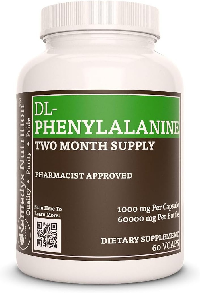 Remedy's nutrition DL-Phenylalanine (DLPA) | 1,000 mg, 60 Vegan Capsules Dietary Supplement | Two Month Supply