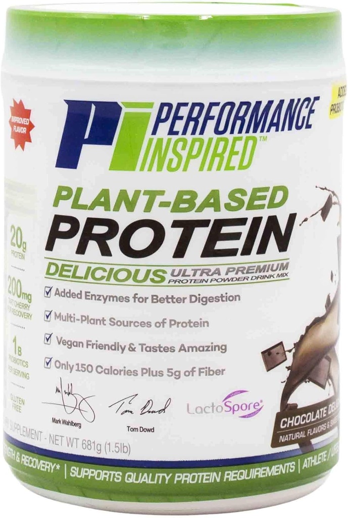 Performance Inspired Nutrition Plant Protein Powder – All Natural – 20G Protein – 1B Probiotiques – Enzymes digestifs – Fibre emballée – Sans gluten – Délice au chocolat – 1,5 lb