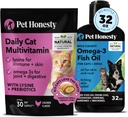 Cat Multivitamin Chews + Omega 3 Supplément huile de poisson pour chiens et chats - Cat Treats pour la santé, l'Immune, le soutien articulaire, la peau et le manteau, la digestion, et le bien-être général.