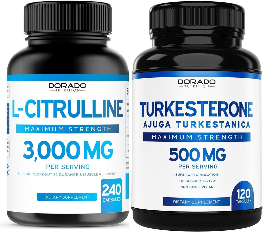 L Citrulline Supplement (240 Count) L Arginine & Nitric Oxide - Stamina, Endurance, Performance for Workouts and Turkesterone (120 Count) Athletic Performance & Muscle Mass Support - Vegan & USA Made