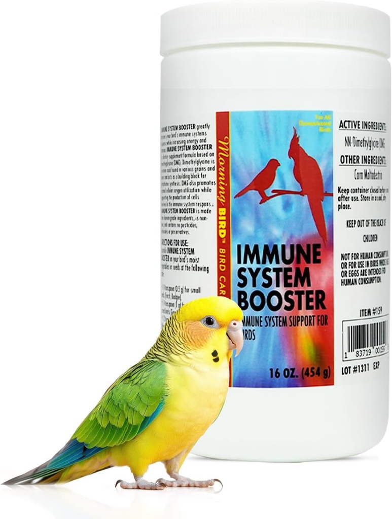 Morning Bird Immune System Booster 16 Oz - Supplément énergétique pour les oiseaux – Poudre naturelle d'acide amino – Boosts Stamina, santé cellulaire et utilisation d'oxygène – Poudre de vitamine pour toutes les espèces d'oiseaux