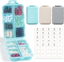 3 Pack, 14 GRIDS Boîte d'organisateur de pilules de voyage avec étiquettes - Trousse de médicaments de voyage - Pocket Daily Pharmacie Conteneur - Distributeur de médicaments de voyage pour l'huile de poisson