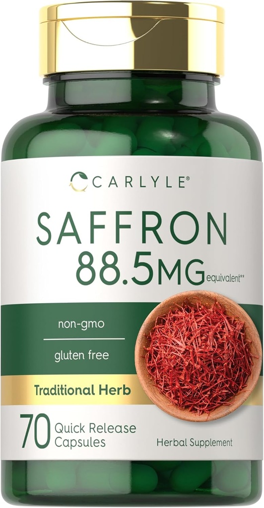 Supplément d'extrait de safran de Carlyle 88,5mg de 70 capsules pour femmes et hommes