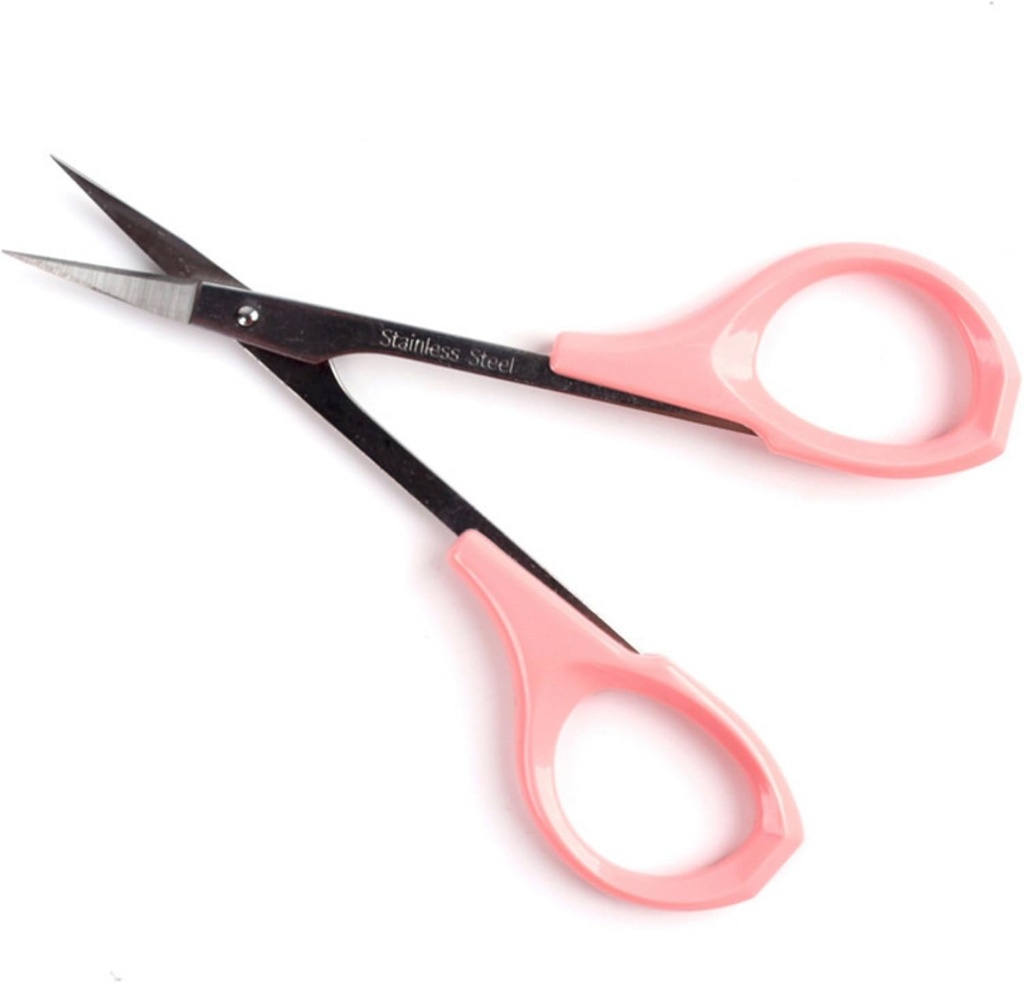 Eyebrow Grooming Scissors 4 Inches Curved Small Craft Lash Scissor for Eyebrow Eyelash Extensions Stainless Steel 1PC (Pink_Curved)
