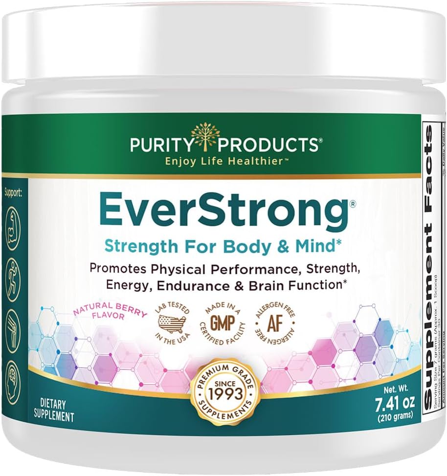 Produits de pureté EverStrong Poudre de mélange de matrice musculaire - Créatine créapure - Boron (FruiteX-B PhytoBoron) - Extrait de café - Boosté avec 1000 UI de vitamine D - Berry Burst (210 g)