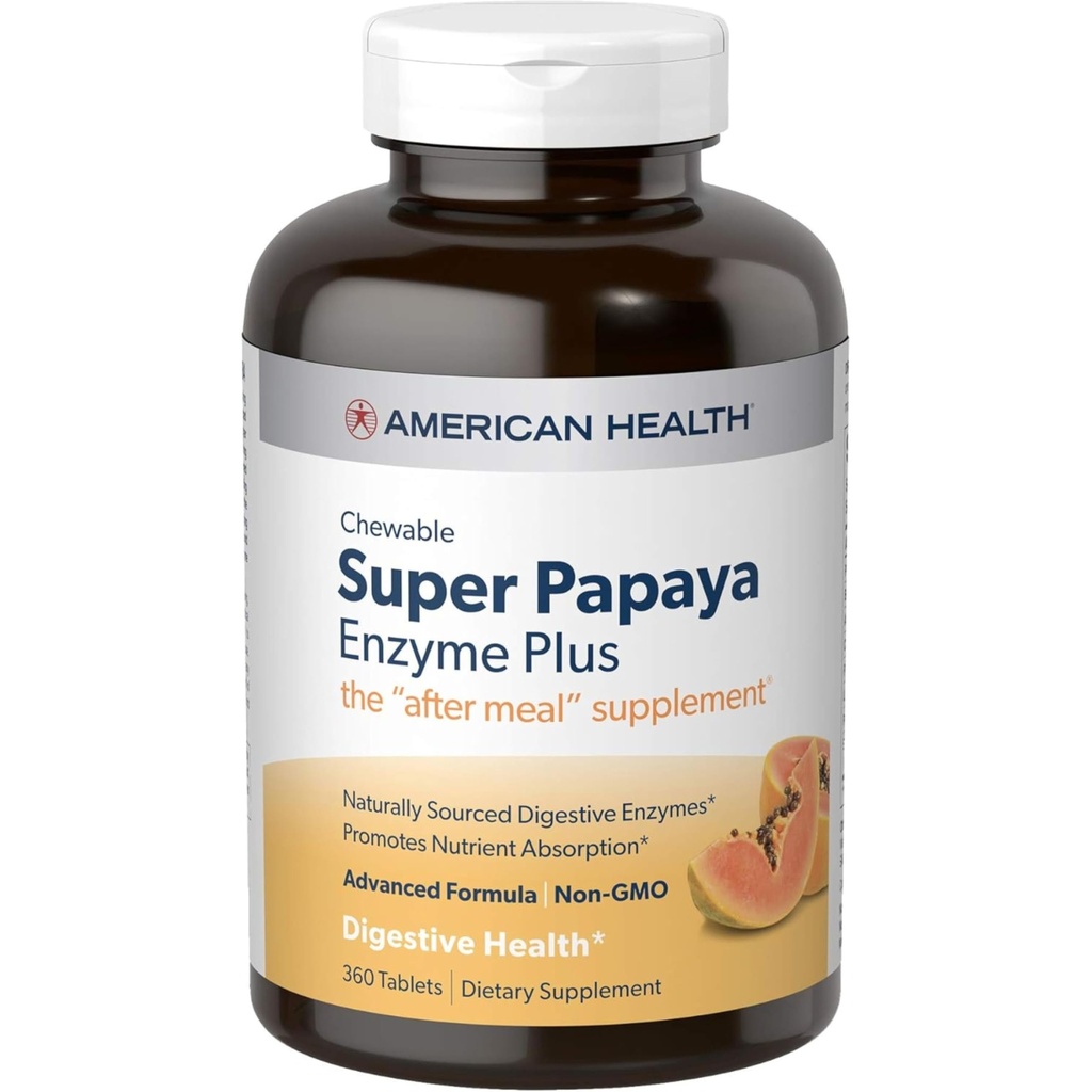 Produits de santé américains Super Papaya Enzyme Plus 360 comprimés