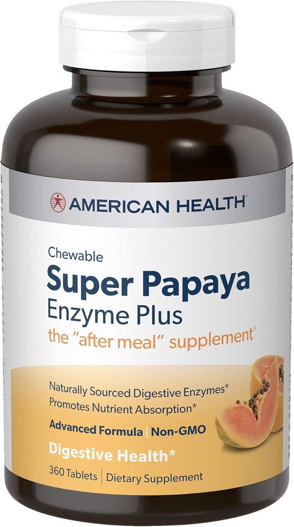 Produits de santé américains Super Papaya Enzyme Plus 360 comprimés