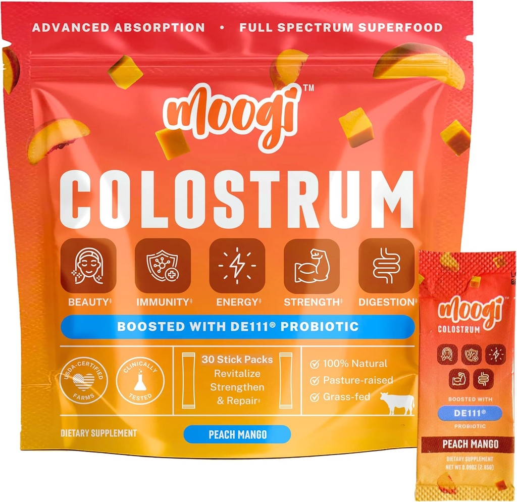 MoogiTM Premium Poudre de colostrum avec DE111® Probiotic.