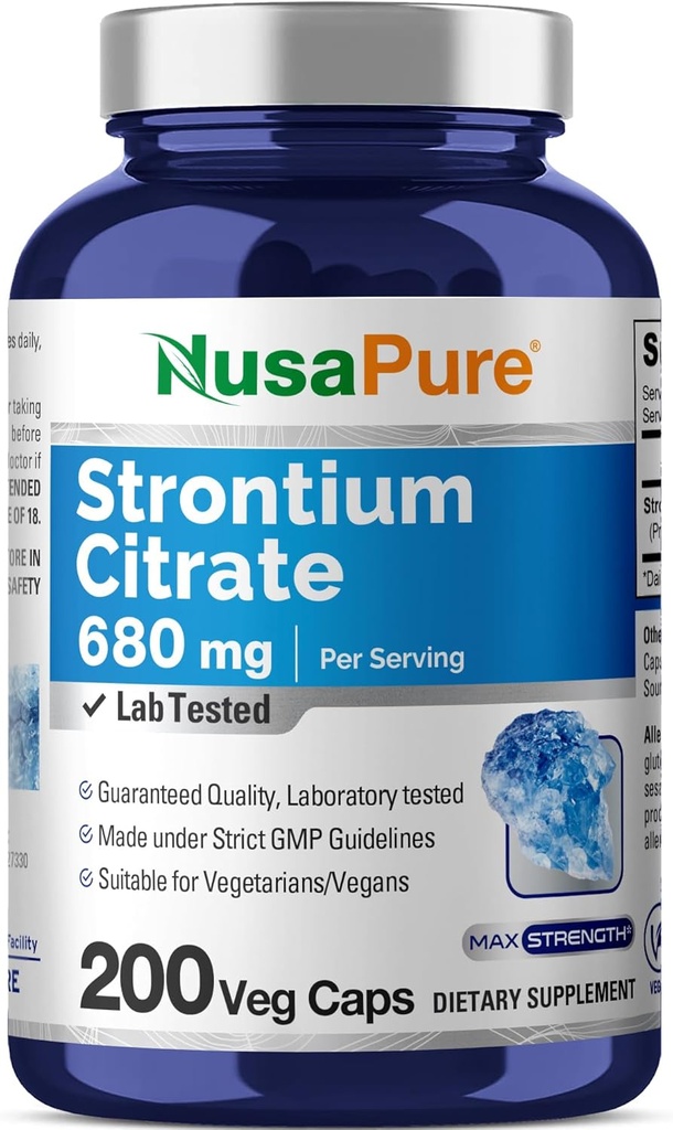 NusaPure Strontium 680 mg 200 Vegetarian Caps (Non-GMO, Vegan)