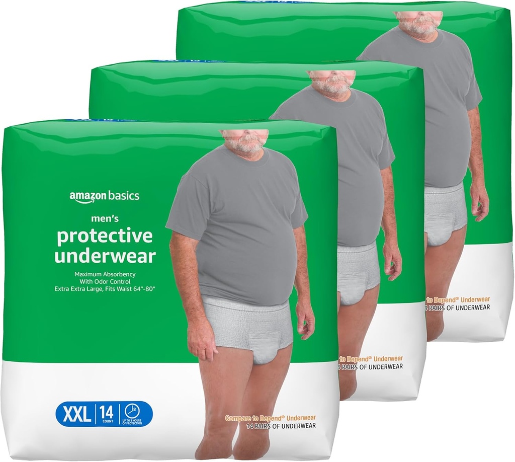 Bases Incontinence Sous-vêtements pour hommes, Absorbence maximale, 2X-Grand, 42 Compte (3 paquets de 14)