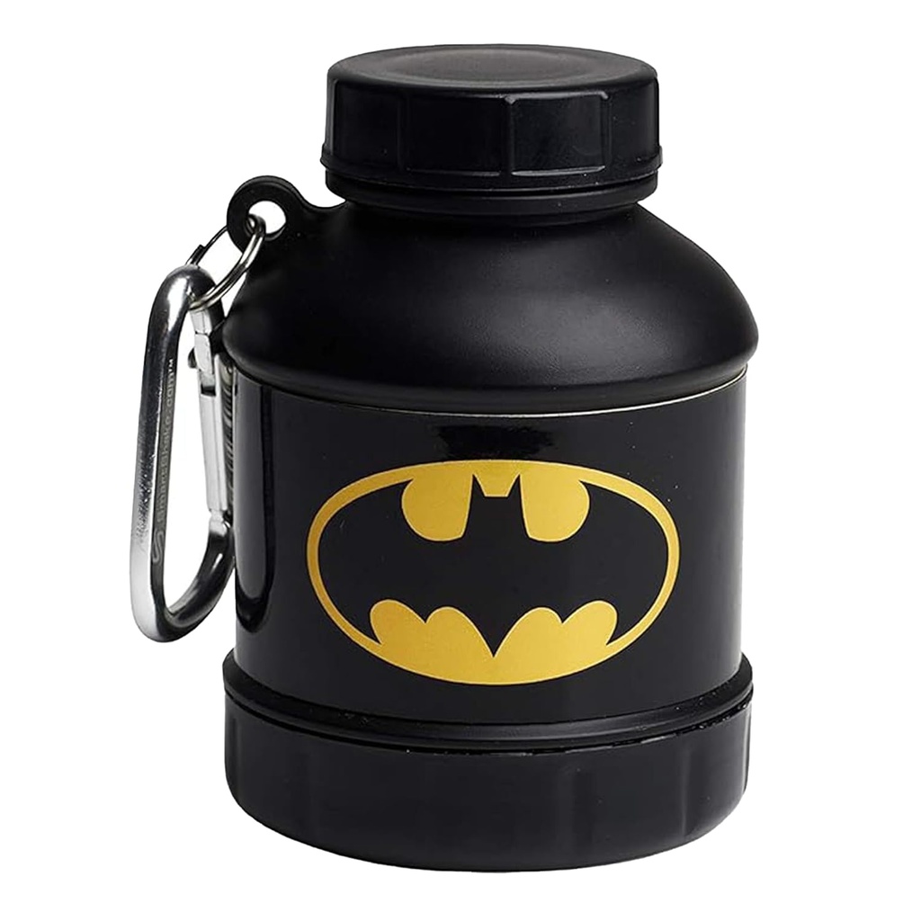 Smartshake Justice League Whey2Go Batman Protein Powder Conteneur 50g – BPA Entonnoir de bouteille de Shaker gratuit pour Whey Protein Powder - 110ml, DC Comics Batman