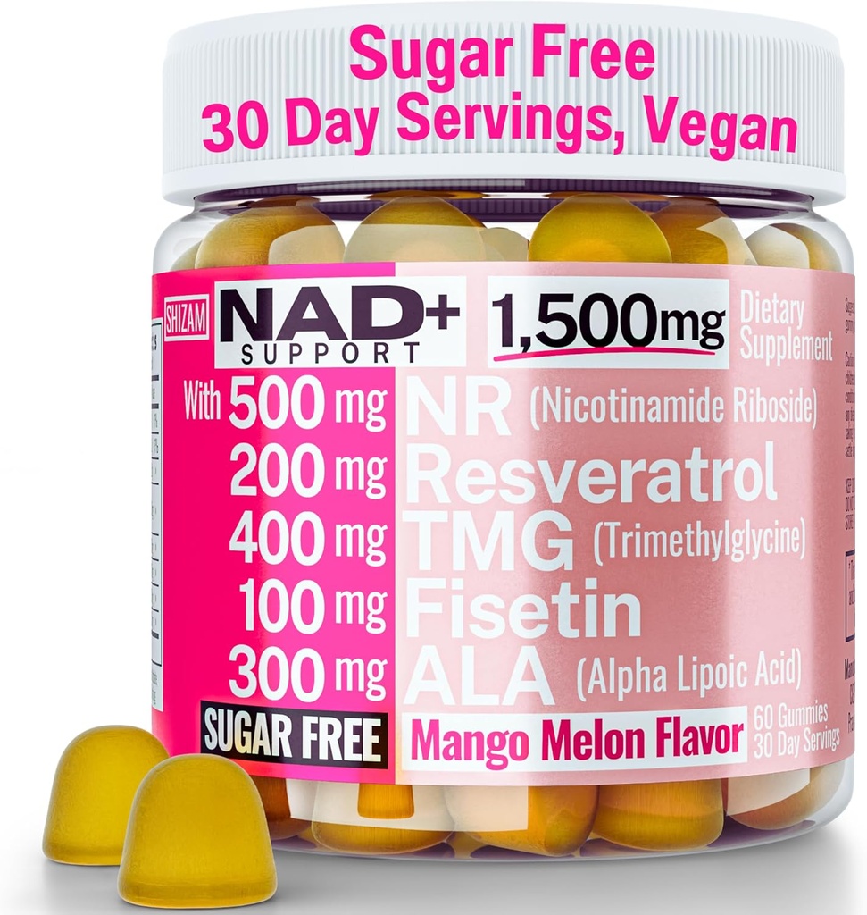 1500mg NAD+ Gummies sans sucre (NAD + Plus NR TMG ALA Trans-Resvératrol Suppléments de fisétine (Nicotinamide) Riboside Triméthylglycine Alpha Acide lipoïque Bétaine Pills Capsules Supplément de teinture Alt
