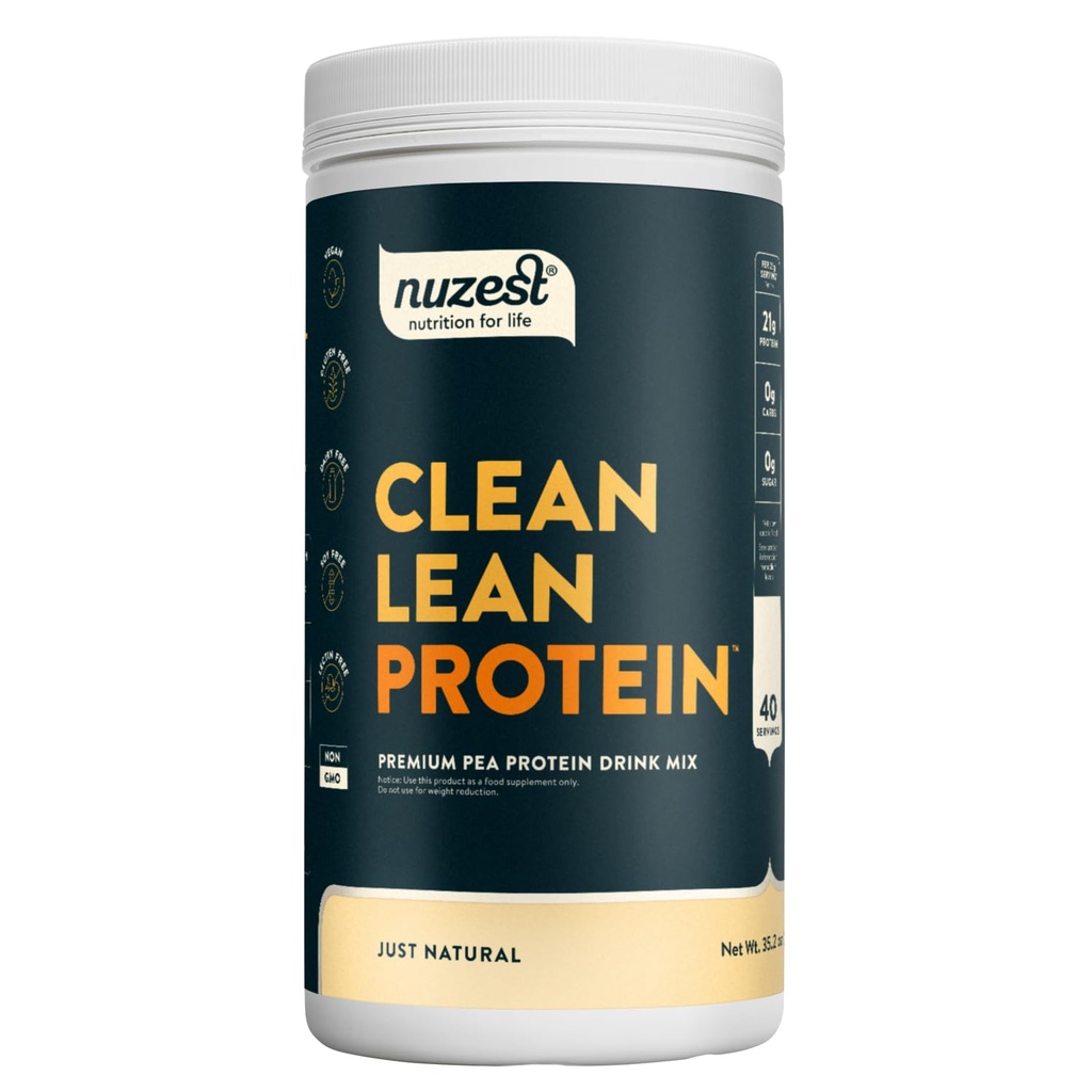 Nuzest - Poudre de protéines de pois - Protéines propres, Poudre de protéines végétales premium, Sans lait, Sans gluten, Sans OGM, Sans protéines, Juste naturel (UNFLAVORED), 40 portions, 2,2 lb