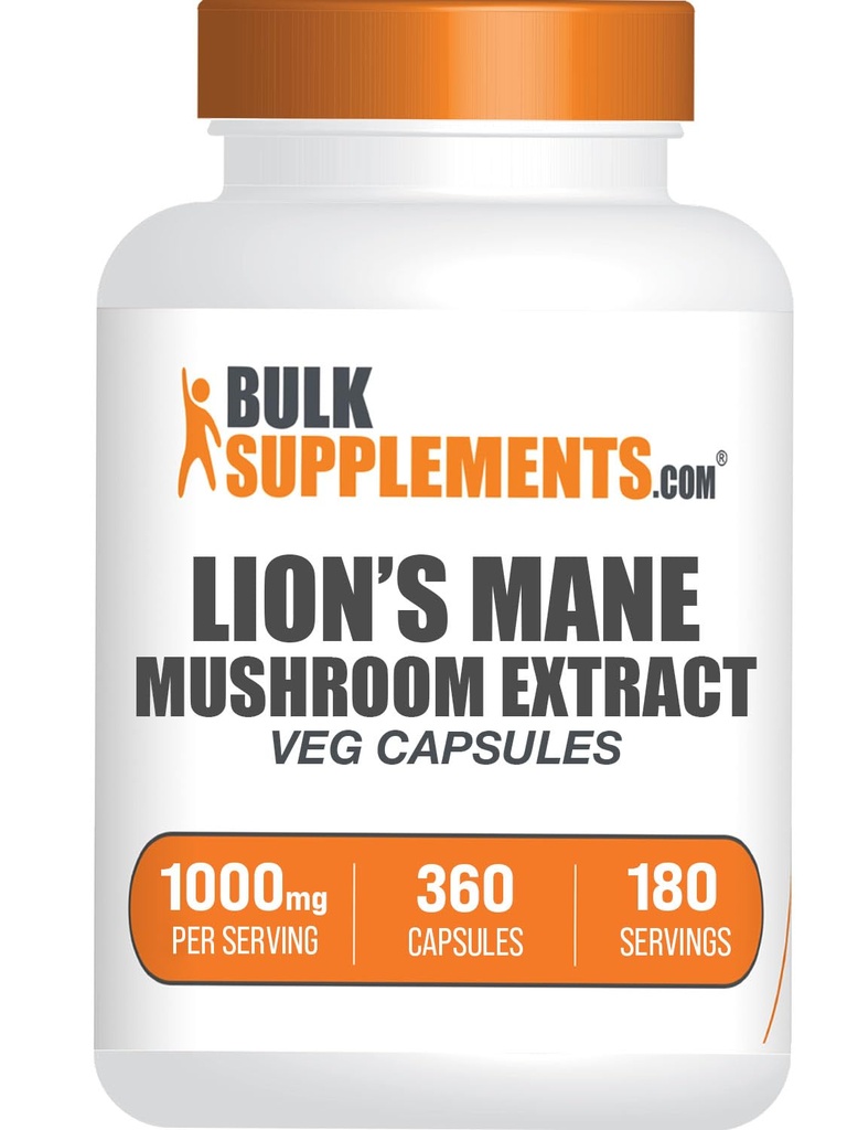 BulkSupplements.com Capsules d'extrait de champignons de la Mane de Lion - Supplément de champignons, Supplément de cerveau pour le soutien de la mémoire et du focus - Vegan, 2 capsules par portion (1000mg), 360 capsules (paquet de 1)