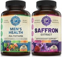 Multivitamines quotidiennes masculines et mélange d'extrait de safran pur (une bouteille chacune). Soutient collectivement le bien-être holistique, l'énergie accrue, l'humeur élevée. Fabriqué aux USA.
