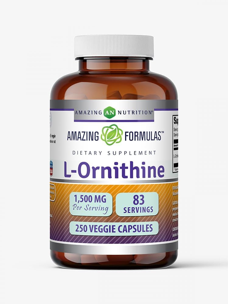 Formules étonnantes L-Ornithine Supplément de 1500 Mg par service de 250 Capsules Véggies de 250 € Sans GMO