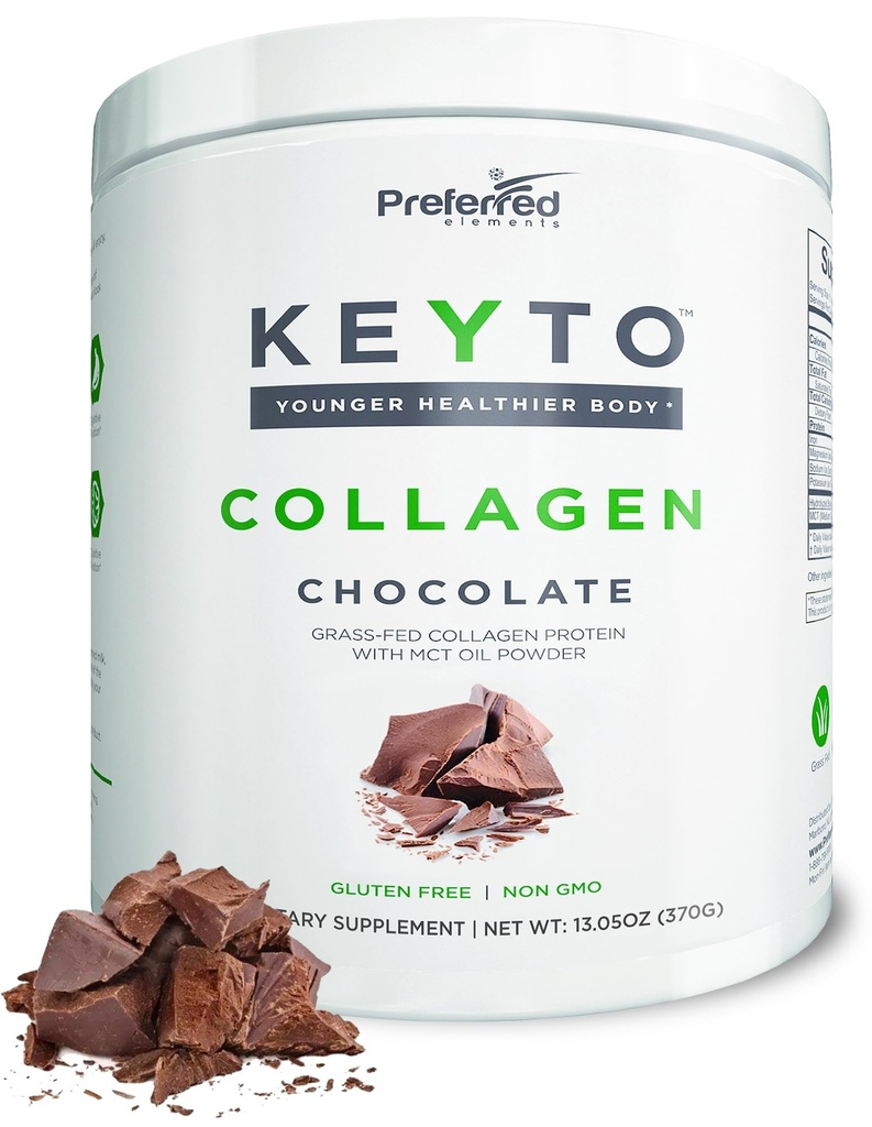 Poudre de protéine de collagène de kéto avec huile MCT – Pâturage et peptides de collagène hydrolysés de kéto et de paléo – convient à faible teneur en glucides et aux collations de kéto – goût de chocolat KEYTO