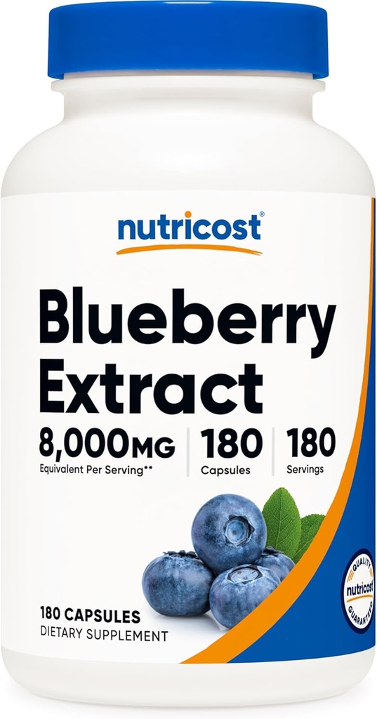 Nutricost Blueberry Extract 8000mg Équivalent (à partir de 160mg de 50:1 Extrait), 180 Capsules - Végétarien, sans gluten et non-OGM