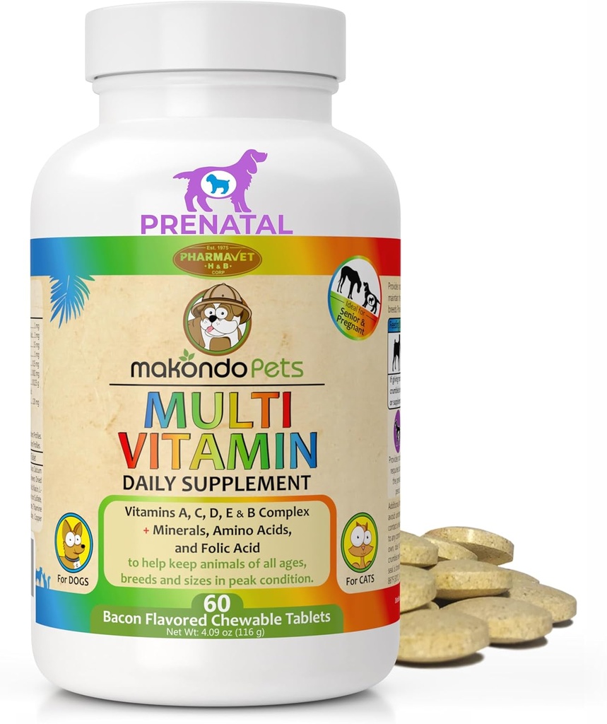 Vitamines prénatales du chien – Multivitamine, acide folique, calcium, fer, minéraux et acides aminés. Idéal pour la grossesse, l'allaitement maternel et les nouveaux-nés – Supplément chien senior, chiot complet multi vitamine.