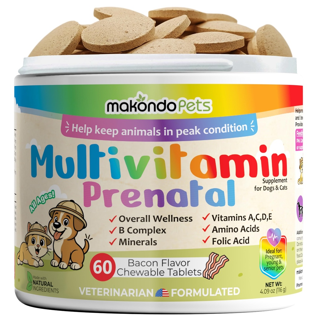 Vitamines prénatales du chien – Multivitamine, acide folique, calcium, fer, minéraux et acides aminés. Idéal pour la grossesse, l'allaitement maternel et les nouveaux-nés – Supplément chien senior, chiot complet multi vitamine.