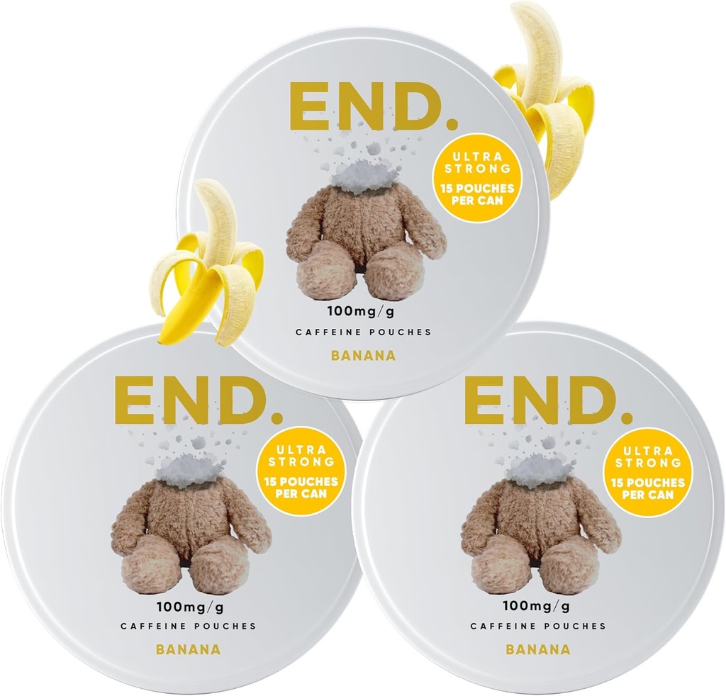 Fin. Pochettes de caféine : 75mg Boost d'énergie naturelle, 12 saveurs naturelles, Pochettes sans tabac et sans nicotine, Énergie en marche, Zéro sucre, 15 Pochettes de café par boîte (paquet de 3, banane)