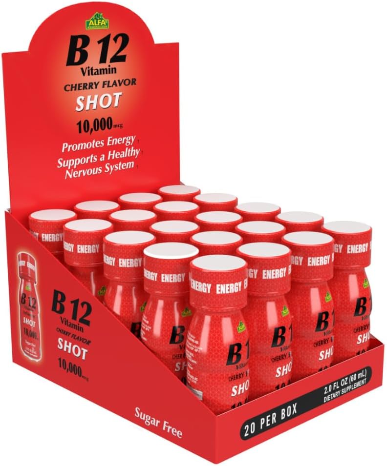 ALFA VITAMINS B12 Vitamine Shot avec 10000 MCG Potentialité la plus élevée - sans sucre, sans caféine - Shot énergétique (2,0 FL OZ bouteille) 20 Pack