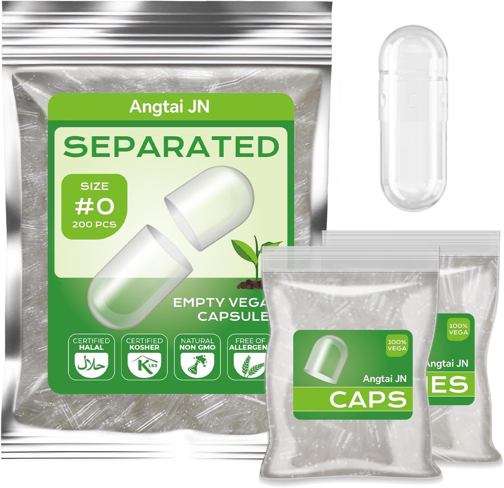 Vegan Taille 0 Capsules séparées Caps vides de pilules à base de plantes clair (200 Caps+200 corps) Sans gluten, sans OGM, kit de remplissage certifié Halal pour le bricolage végétarien vos propres suppléments