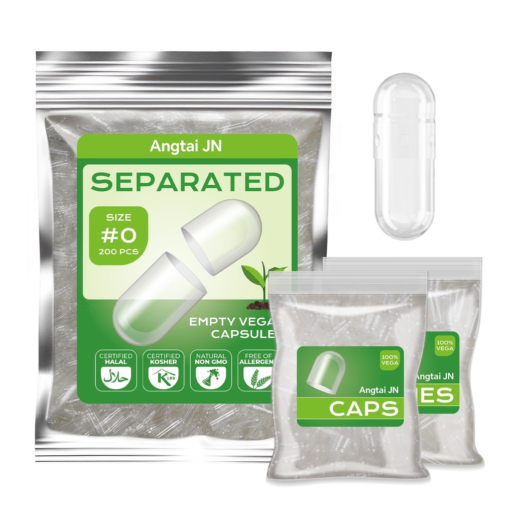 Vegan Taille 0 Capsules séparées Caps vides de pilules à base de plantes clair (200 Caps+200 corps) Sans gluten, sans OGM, kit de remplissage certifié Halal pour le bricolage végétarien vos propres suppléments