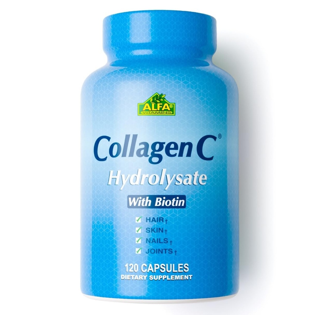 Premium Collagen Hydrolysate By Alfa Vitamins - Anti-Aging Nutritional Supplement Rich In Vitamin C - Skin, Nails & Hair Rejuvenation - Supports Bone & Muscle Health - Made In USA - 120 Capsules