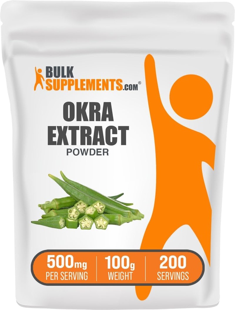 BulkSupplements.com Poudre d'extrait d'okra - supplément d'okra, source de fibre, supplément à base de plantes - végétalien et sans gluten, 500mg par portion, 100g (3.5 oz) (paquet de 1)