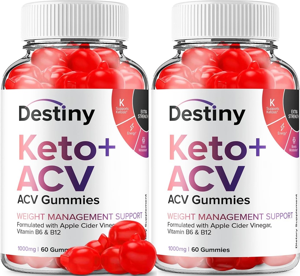 (2 Pack) Destiny Keto ACV Gummies - Formule avancée Destiny Keto Plus ACV Gummies vinaigre de cidre de pomme, gestion du poids, Destiny ACV complément alimentaire (120 Gummies)