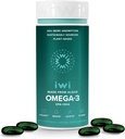 Iwi Omega-3, 30 Softgels (30 portions), Algae Omega 3 à base végétale végétalienne avec EPA + DHA, complément alimentaire de soutien pour corps entier, krill et huile de poisson alternative, sans arrière-goût de poisson