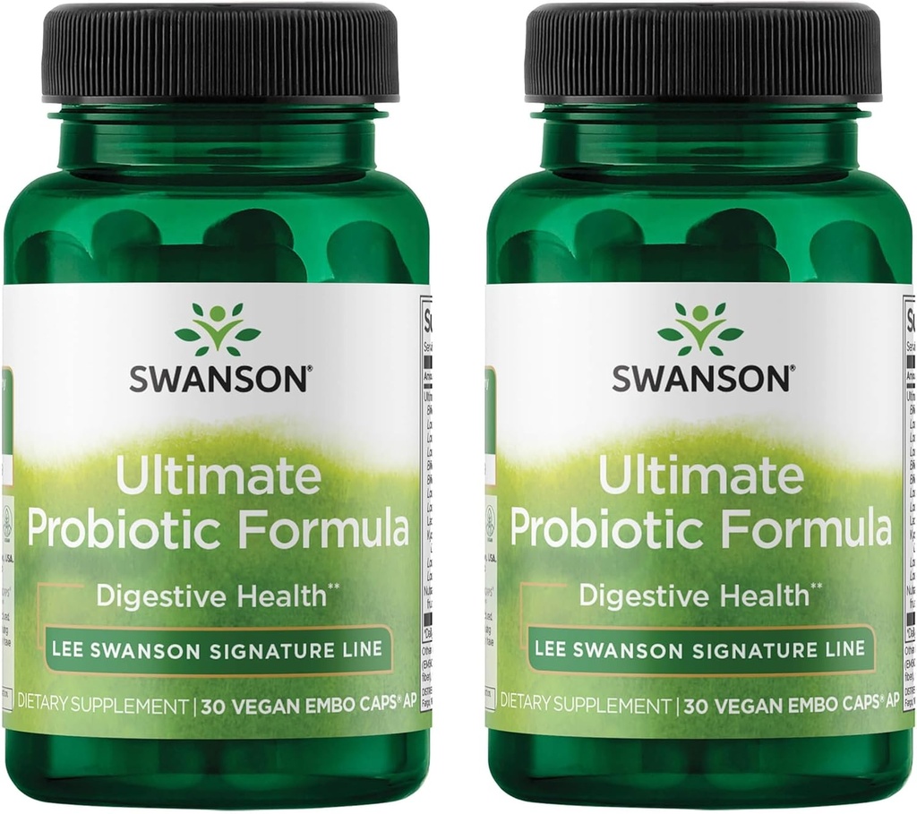 Swanson Ultimate Probiotic Formula Digestive Health Immune System Support 66 Million CFU Prébiotique NutraFlora scFOS 30 DRcaps Capsules Véggie (Caps) (2 Pack)