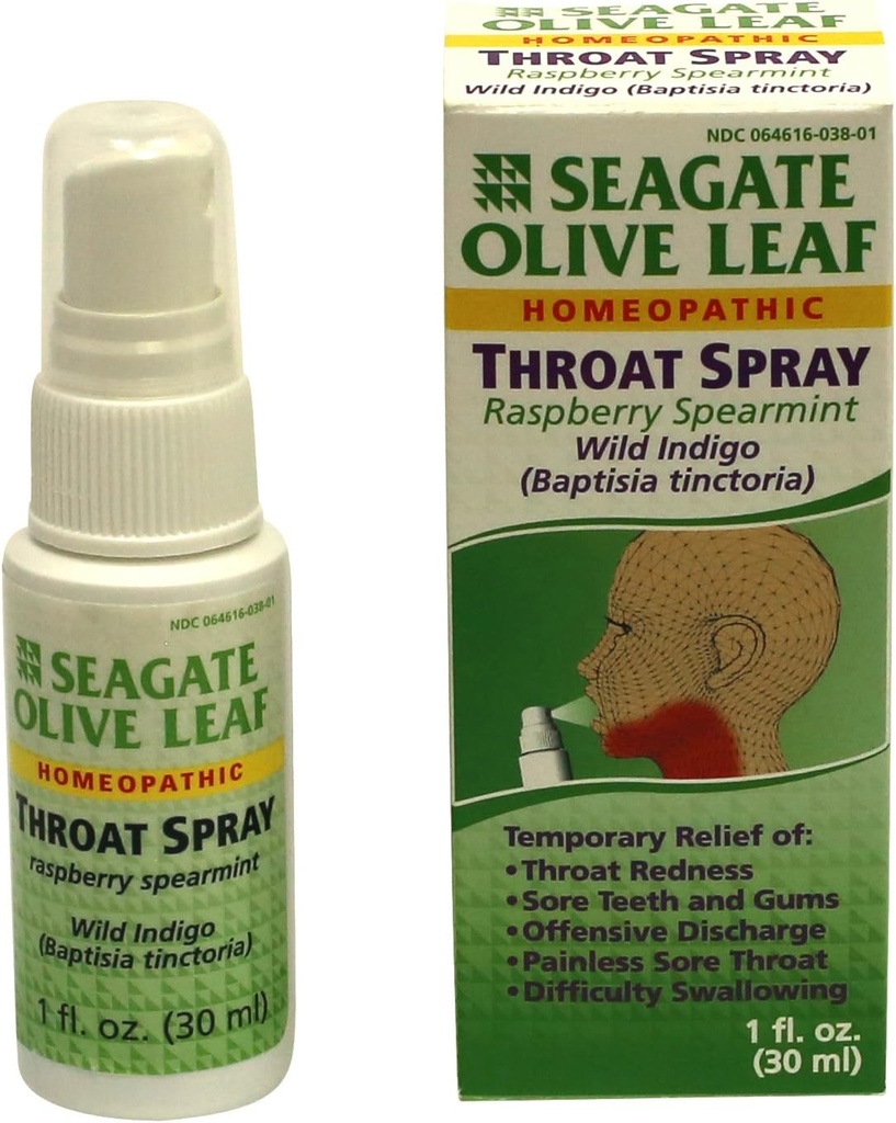 Spray homéopathique pour la gorge des feuilles d'olive (paquet de 1) 1 once de menthe framboise