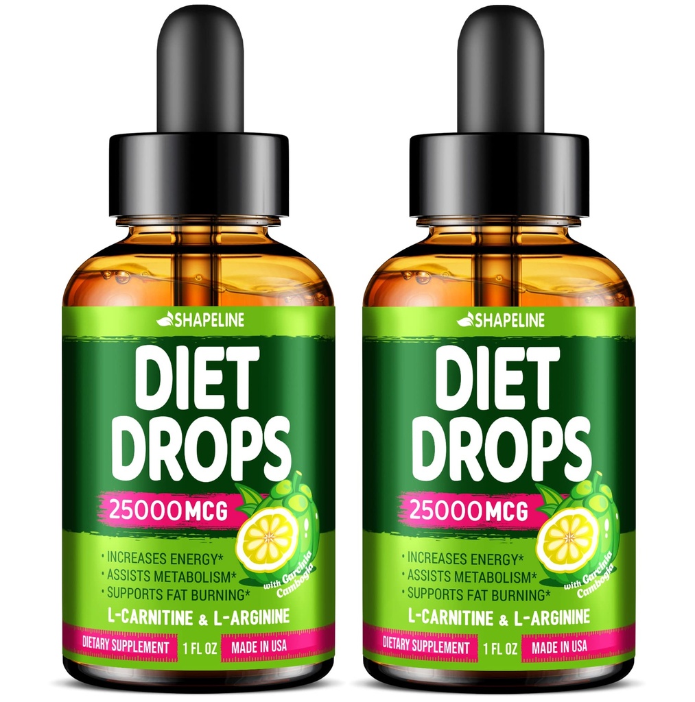 (Pack of 2) Diet Drops - Fabriqué aux États-Unis - Suppresseur de l'appétit pour les femmes et les hommes - Booster de métabolisme naturel - Diet Drops avec Garcinia Cambogia, L-Arginine et L-Glutamine 1 Fl Oz