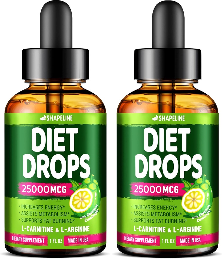 (Pack of 2) Diet Drops - Made in USA - Appetite Suppressant for Women & Men - Natural Metabolism Booster - Diet Drops with Garcinia Cambogia, L-Arginine & L-Glutamine 1 Fl Oz