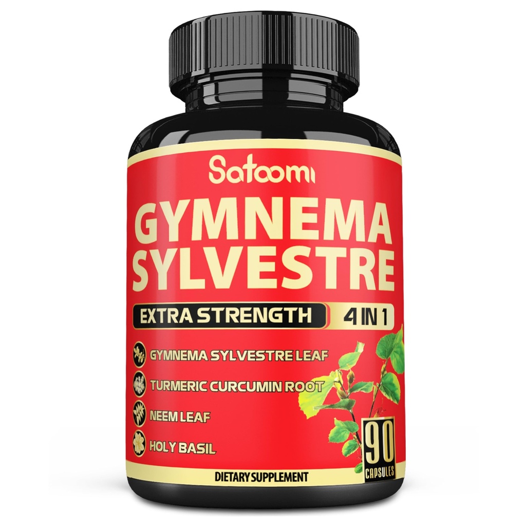 Satoomi Pure Gymnema Sylvestre Capsules Extrait - 90 Capsules pour 3 mois - Combiné avec Neem Leaf, Saint Basilic et Curcumine Curcumine