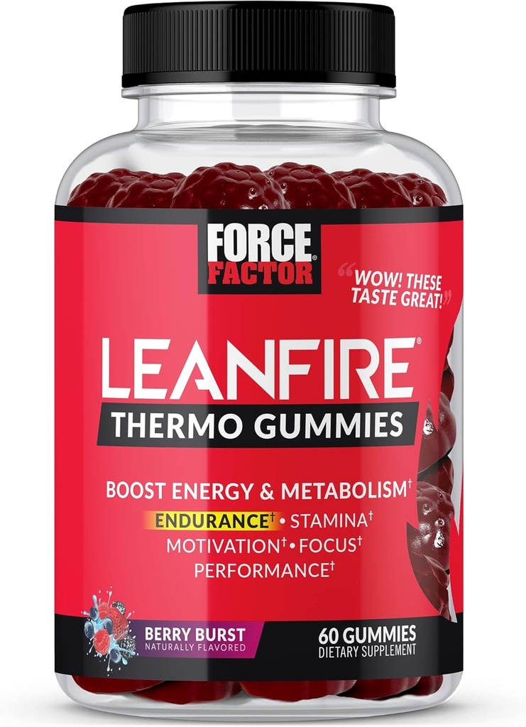 Facteur de force LeanFire Thermo Gummies avec des vitamines B12, caféine, et haricots verts, énergie Boost, métabolisme, endurance, étamine, motivation, focus, & performance, pré-entraînement Gummies, 60 Gummies