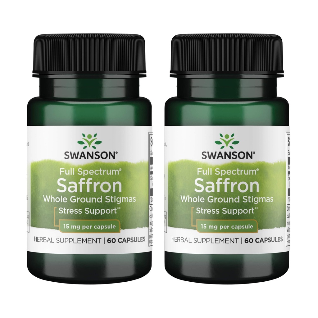Swanson Full Spectrum Safran (Whole Ground Stigmas)-Herbal Supplément Promotion de l'humeur naturelle Support et gestion du stress - Supplément Safran espagnol biologique-(60 Capsules Veggie, 15mg Chaque) 2 Pack