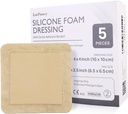 Dressing en mousse de silicone LotFancy, 4"x 4" (2,5"x2,5" Pad), 5 Comte, Robe adhésive latérale stérile, Douleurs de lit, Leg Ulcers Wound Care Bandage, Très Absorbant, Étanche
