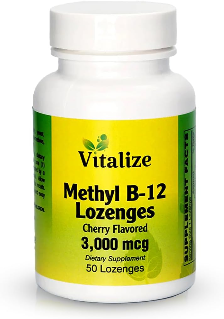 Vitaliser - Méthyl B-12 Lozenges (en anglais seulement) Vitamine B12 méthylcobalamine (en anglais seulement) Supplément B12 Cherry Flavor (en anglais seulement) Suppléments énergétiques (en anglais seulement) Soutient la production d'énergie et la santé du foie (en anglais seulement) 50 Lozenges par bouteille (en anglais seulement) 3000 MCG