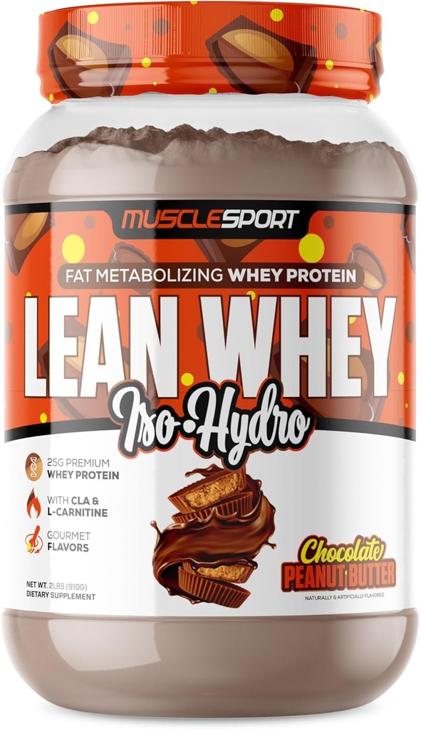 Poudre de protéines de Lean Whey RevolutionTM - Isolation de protéines de Whey - Faible teneur en calories, faible teneur en glucides, faible teneur en gras, colorants incroyables - 25g de protéines par scoop (2LB, beurre d'arachide au chocolat)