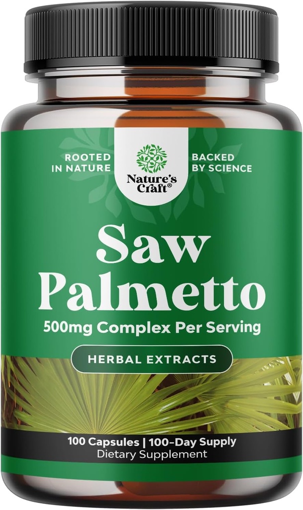 Extra Strength Saw Palmetto Extract - Complexe Herbacé avancé pour la santé des cheveux et le soutien urinaire avec les stérols et les flavonoïdes de plantes - Potent complément à base de plantes avec 500mg par portion - 100 capsules