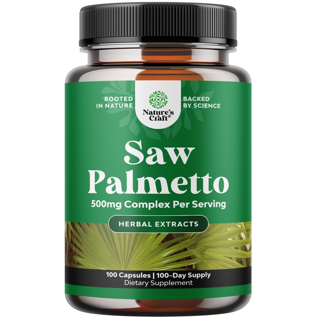 Extra Strength Saw Palmetto Extract - Complexe Herbacé avancé pour la santé des cheveux et le soutien urinaire avec les stérols et les flavonoïdes de plantes - Potent complément à base de plantes avec 500mg par portion - 100 capsules