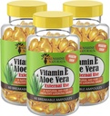 Sunshine Naturals Vitamine E et Aloe Vera Hydratant. Formule hydratante pour peau sèche, soulagement apaisant, nourissement et élasticité cutanée. Promeuve une peau douce et saine. 60 flacons. Boîte de 3