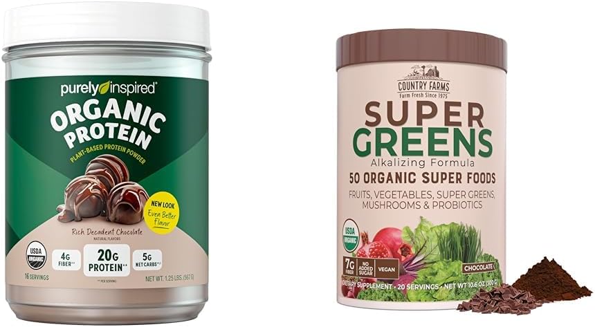 Poudre de protéines organiques purement inspirées et fermes paysannes Super Greens Boire un mélange (16+20 portions)