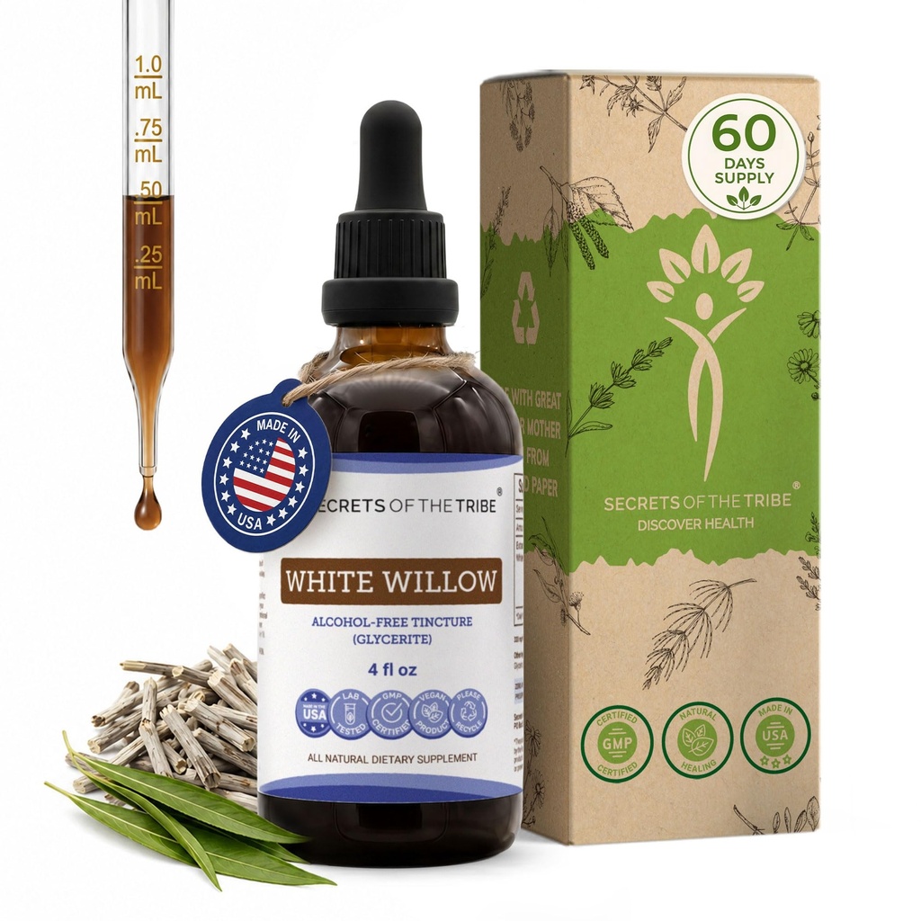 Secrets of the Tribe White Willow Liquid Extract for Joint Support & Muscle Recovery | Herbal Supplement | Alcohol-Free | Salix alba Dried Bark | Drops 4 fl oz